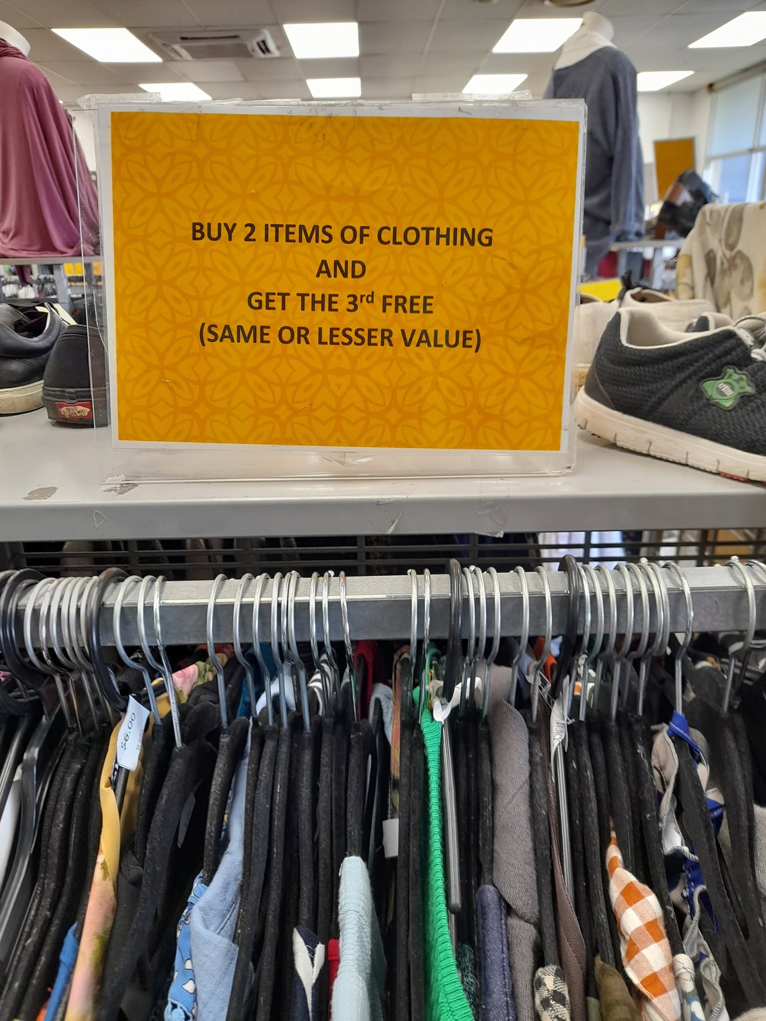 New furniture and homewares are in store at St John Ferry Road, including a rimu display cabinet priced at $275. Clothing is buy two items and get a third item of equal or lesser value free.