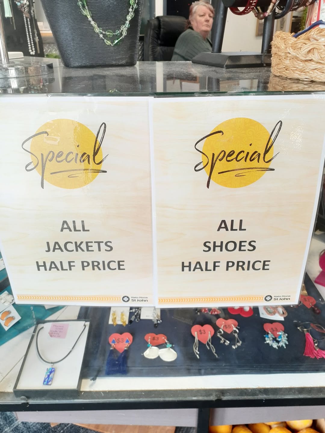 Shoes and jackets are half price at St John Waiuku Store.