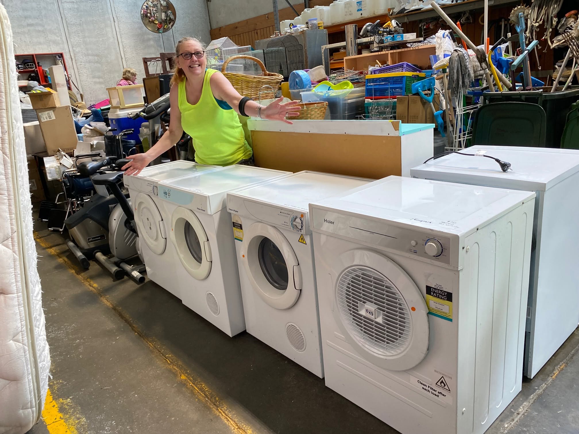 Hi There - It's Me!
For those washing days that demand you use a dryer - We have glamorous Leah displaying four tested and electrically certified dryers, priced from $60 to $70 each.
Want to know more? Call the shop - 04-5677-111 option 0.
