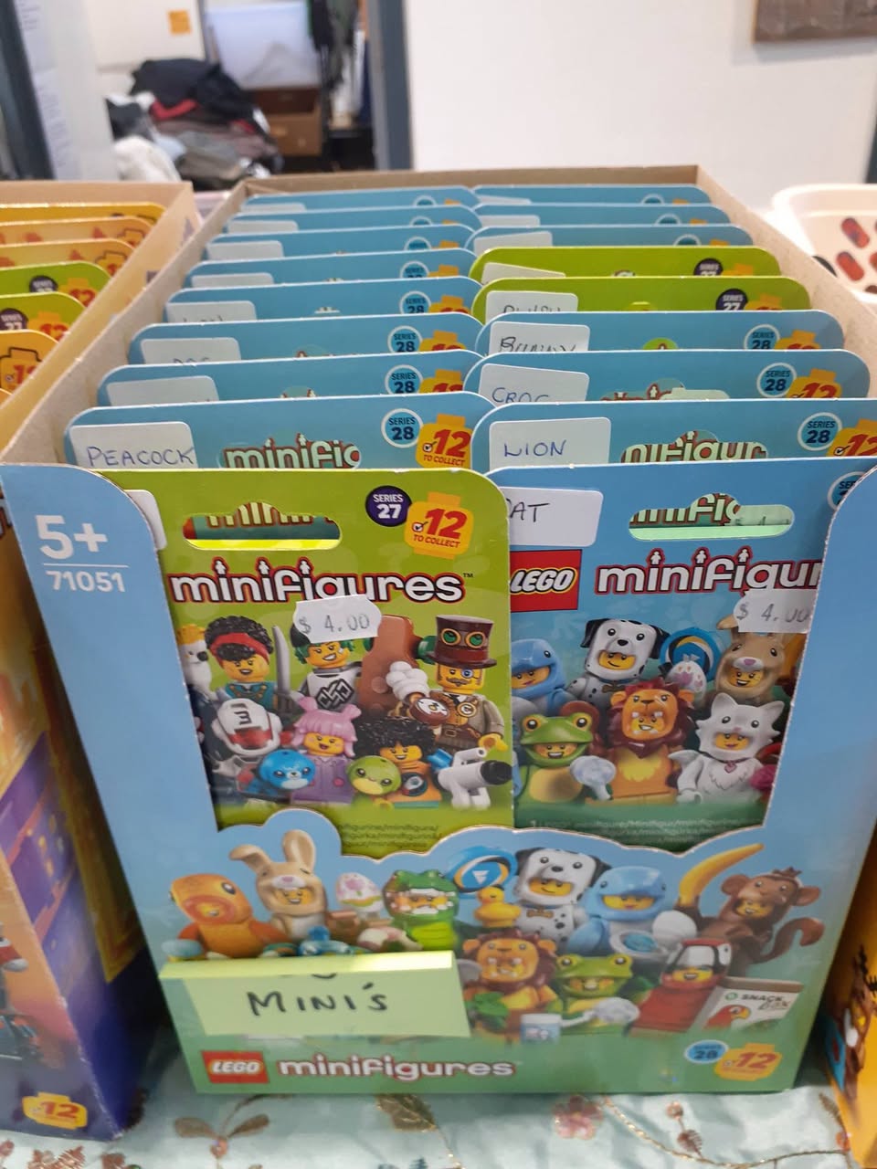 Brand-new packaged LEGO minis are still available for $3–4 at St John Waiuku Store; the larger sets have sold.