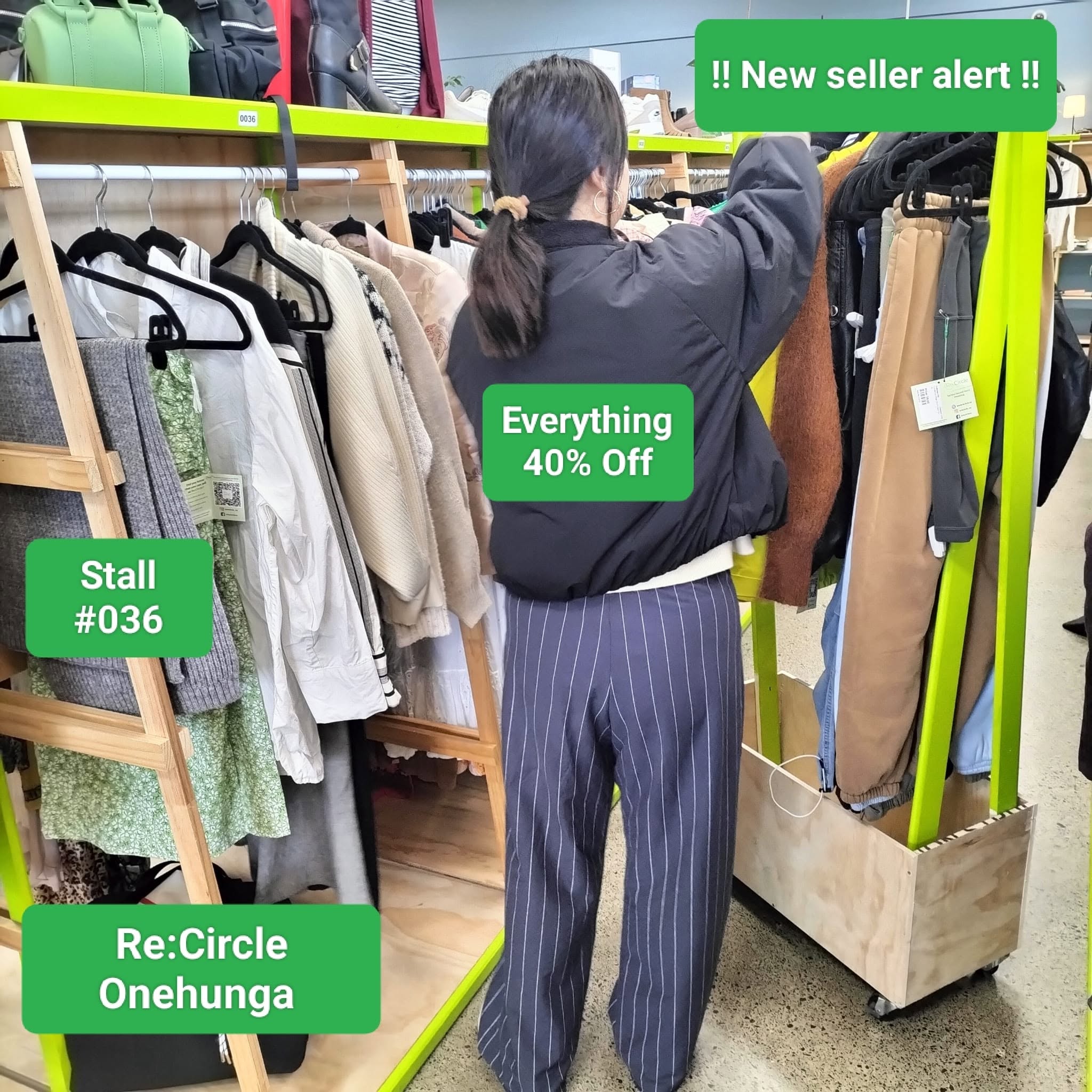 Re:Circle Onehunga stall #036 has a Lululemon backpack, linen pants, a cable-knit polo and matching shorts, with the stall 40% off.