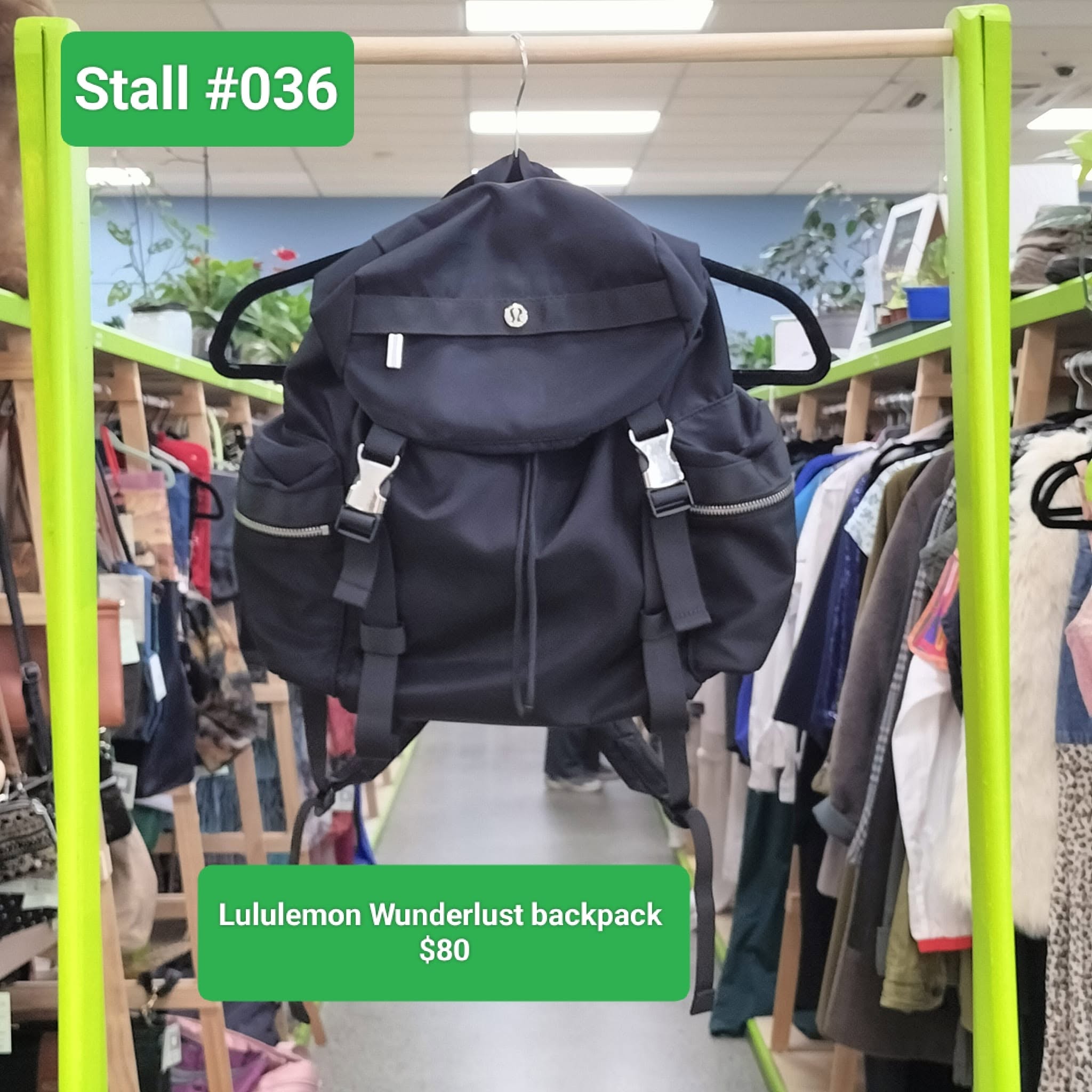 Re:Circle Onehunga stall #036 has a Lululemon backpack, linen pants, a cable-knit polo and matching shorts, with the stall 40% off.