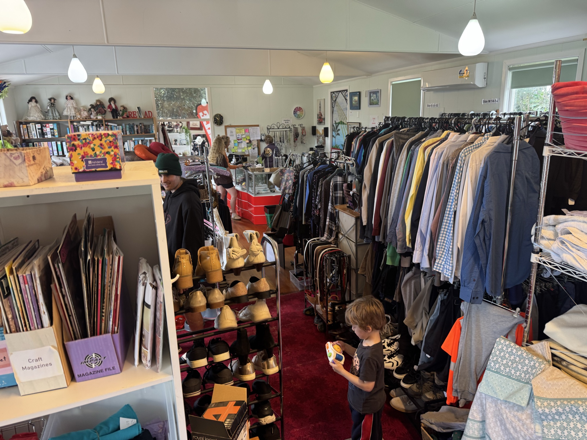 Church op shop, takes up a small house, mostly clothes, shoes and bric’a’brac