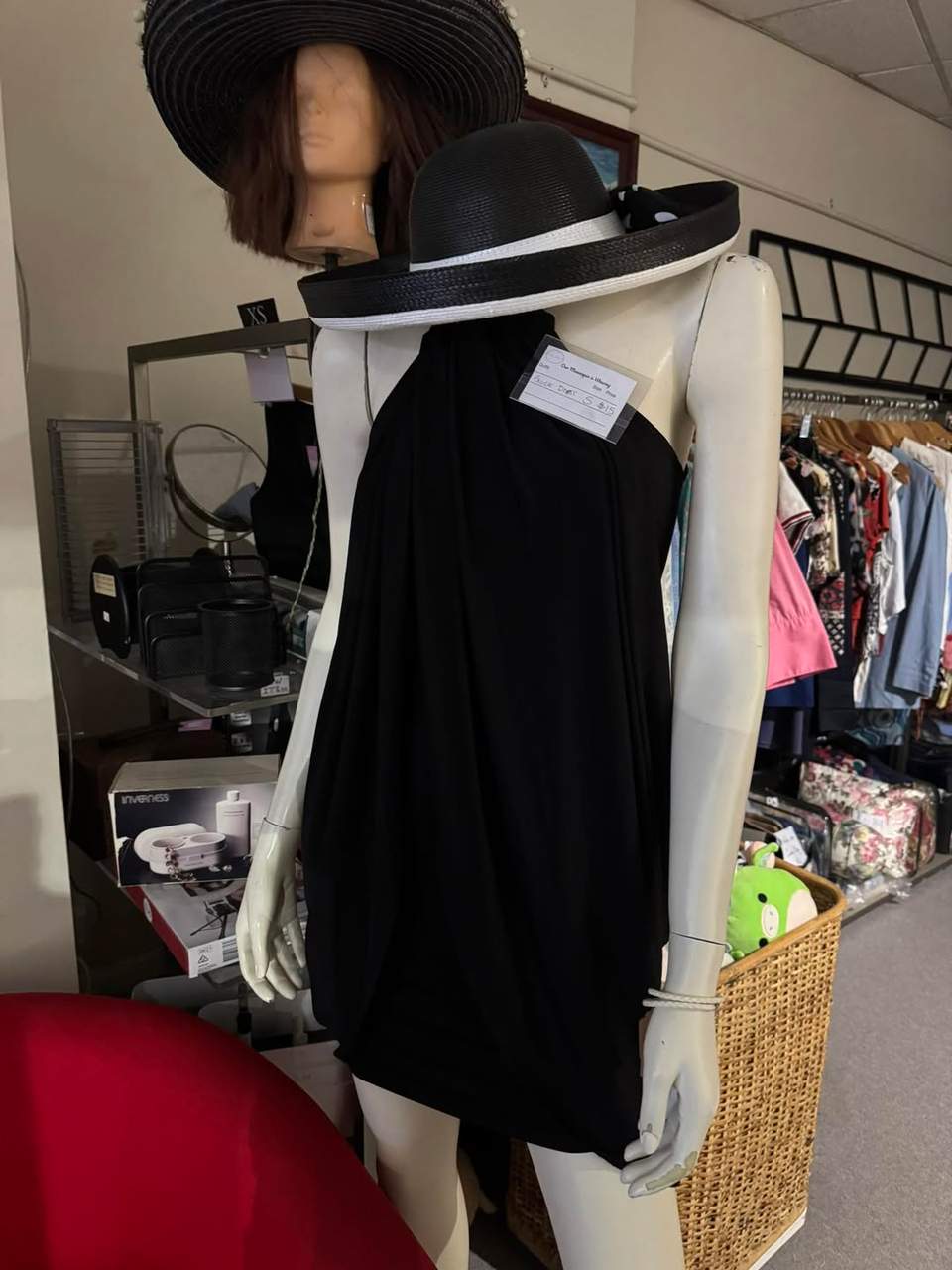 …. Looking very chic at New Leaf.  Our mannequin is all dressed up and ready to inspire your next fabulous find. Dress $10!!