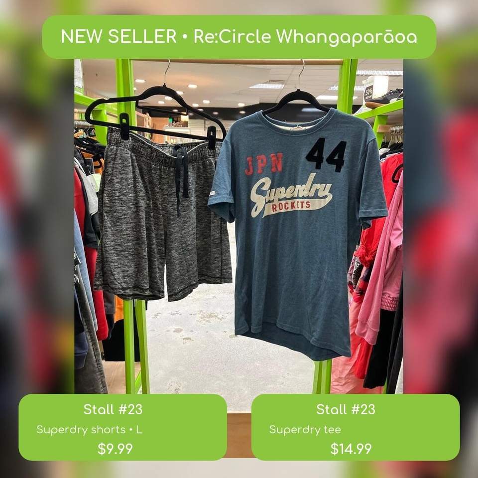 NEW SELLER ALERT — WHANGAPARĀOA!
Stall #23 has landed at Re:Circle Whangaparāoa with a fresh collection of men’s clothing ready to be snapped up:
 Grey shorts, size 32 — $14.99
 Effekt maroon shorts, size 34 — $12.99
 MFG blue shorts, size 32 — $9.99
 Def Leppard T-shirt, size L — $12.99
 Rusty T-shirt, size M — $14.99
 Superdry T-shirt — $14.99
 Adidas T-shirt, size M — $9.99
 Rodd & Gunn shirt, size M — $20
 Plus more fresh finds from only $9.99!
Only one of each—so if something catches your eye, don’t leave it hanging around for someone else!
 Re:Circle Whangaparāoa
Level 4, next to Chipmunks
Coast Plaza, 719 Whangaparaoa Road, Manly
SELLERS: Spring is the perfect time to clear out the clothes you no longer wear. Book a stall, set it up once and let Re:Circle handle the selling while you track your sales online.
#ReCircleWhangaparaoa #CoastPlaza #HibiscusCoast #NewSellerAlert #MenswearNZ #SecondhandFashion #ShopLocalNZ #OnlyOne #SellYourStuff #BookAStall #CircularFashion