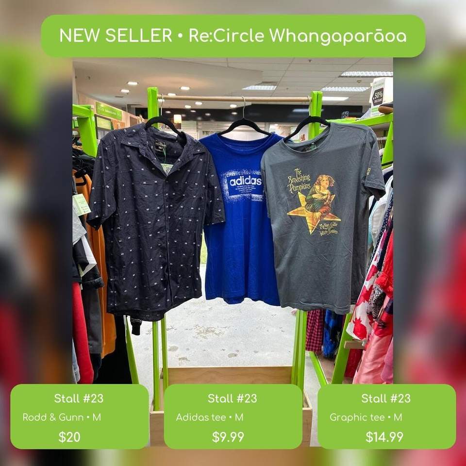 NEW SELLER ALERT — WHANGAPARĀOA!
Stall #23 has landed at Re:Circle Whangaparāoa with a fresh collection of men’s clothing ready to be snapped up:
 Grey shorts, size 32 — $14.99
 Effekt maroon shorts, size 34 — $12.99
 MFG blue shorts, size 32 — $9.99
 Def Leppard T-shirt, size L — $12.99
 Rusty T-shirt, size M — $14.99
 Superdry T-shirt — $14.99
 Adidas T-shirt, size M — $9.99
 Rodd & Gunn shirt, size M — $20
 Plus more fresh finds from only $9.99!
Only one of each—so if something catches your eye, don’t leave it hanging around for someone else!
 Re:Circle Whangaparāoa
Level 4, next to Chipmunks
Coast Plaza, 719 Whangaparaoa Road, Manly
SELLERS: Spring is the perfect time to clear out the clothes you no longer wear. Book a stall, set it up once and let Re:Circle handle the selling while you track your sales online.
#ReCircleWhangaparaoa #CoastPlaza #HibiscusCoast #NewSellerAlert #MenswearNZ #SecondhandFashion #ShopLocalNZ #OnlyOne #SellYourStuff #BookAStall #CircularFashion