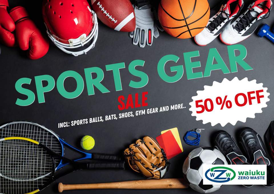 𝐒𝐏𝐎𝐑𝐓𝐒 𝐆𝐄𝐀𝐑 𝐒𝐀𝐋𝐄!

Get active for less this weekend at The Junktion!
Enjoy 𝟓𝟎% 𝐎𝐅𝐅 sports gear, including:
 Sports balls
 Bats
 Sports shoes
 Gym gear
…and more!
 The Junktion Reuse Shop, 5 Hosking Place, Waiuku
 This weekend | Saturday & Sunday
 8:30am–4pm
 Reuse. Relove. Repeat.