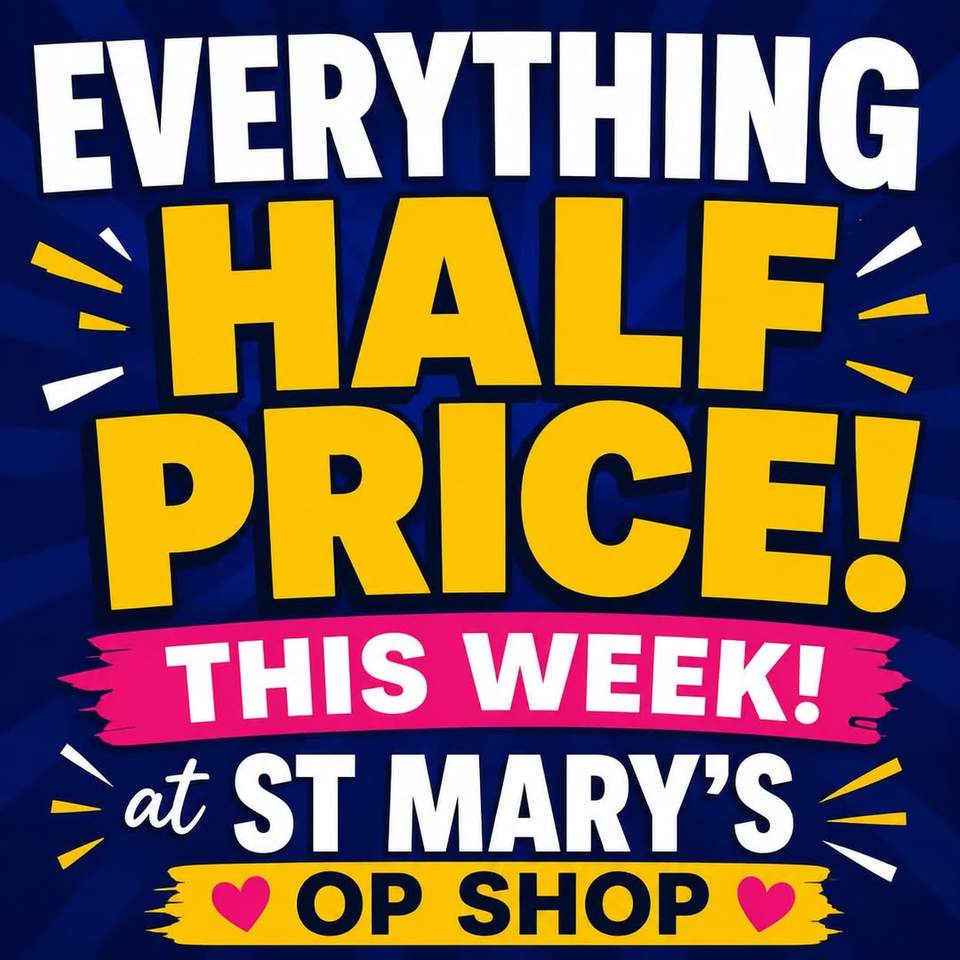 Everything is half price this week at St Mary’s Op Shop.