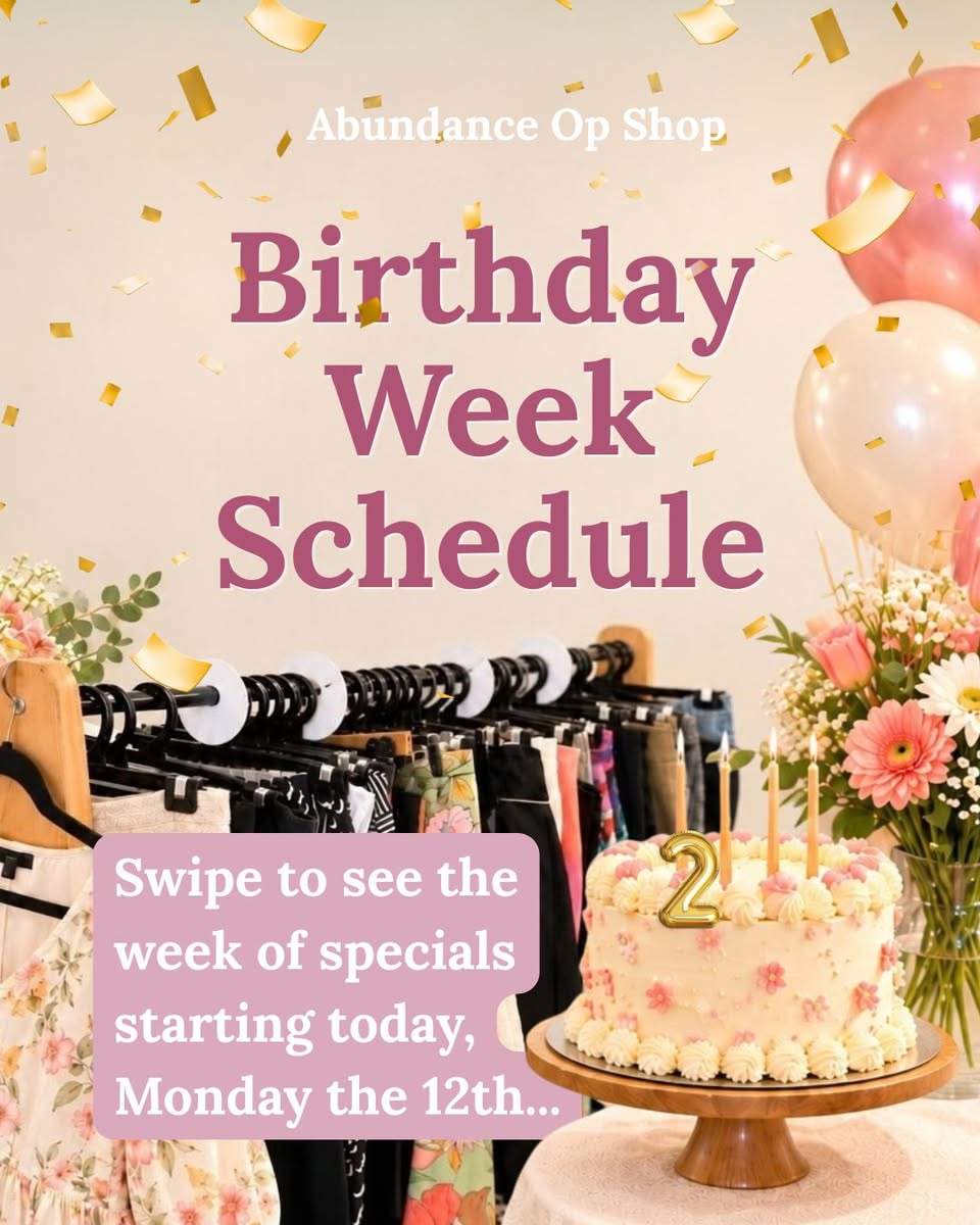 AUCKLAND OUR BIRTHDAY WEEK STARTS TODAY!!
 Check out our schedule so that you can take advantage of all the offers we are having this week
 You definitely don't want to miss this.
Sales are running this whole week, from 12 - 17 October, plus, spend $40 or more in store and enter our prize draw to win 1 of 2 $100 vouchers!!
This really is a celebration for us, we have been able to achieve so much in our community in the 2 years we have been open and we are so so grateful for everyone who has helped us get here - staff, customers, volunteers, business partners, family and friends. We couldn't have done this without you.
From the bottom of our hearts, thank you. Now come celebrate with us
272a Ti Rakau Drive, Burswood, East Tāmaki
Tag some one who needs to know about this!