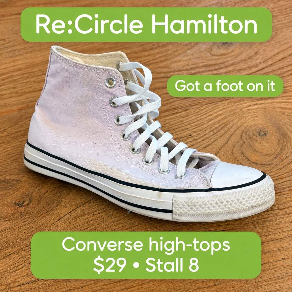 GOT A FOOT ON IT
Hamilton, spot your size? Best put your foot in the door before someone else walks away with your favourites!
 ASICS trainers — EU39, $17.50
 Grey Nike Air — size 8, $25, stall 30
 Converse high-tops — $29, stall 8
 Pink Vans — size 6.5, $60, stall 77
 Grey & white Adidas — US9, $10, stall 42
Give a great pair its next outing. Pop in, try them on and find your fit — these secondhand finds are available while stocks last.
 Re:Circle Hamilton
313 Victoria Street, Hamilton CBD
Shoes you never reach for? Rent a stall and turn your clear-out into someone else's next find. Track your sales in real time — we do the selling while you get on with life.
#ReCircleHamilton #HamiltonCBD #HamiltonNZ #SecondhandSeptember #SecondhandStyle #SneakerFinds #ShopCircular