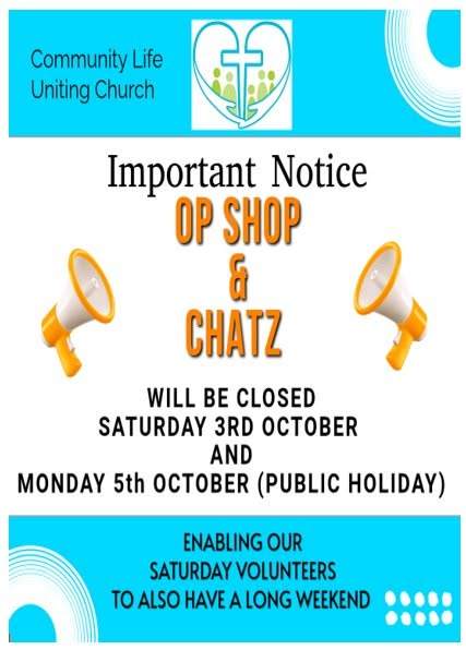 We will be closed... for the October long weekend...