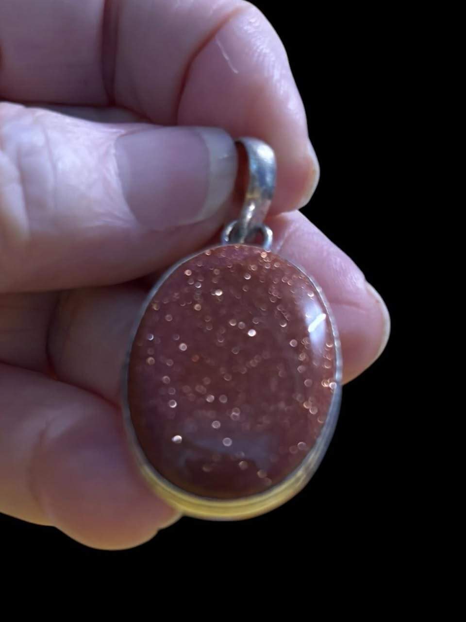Lovely sterling silver set goldstone pendant possibly 1970s no chain - $30