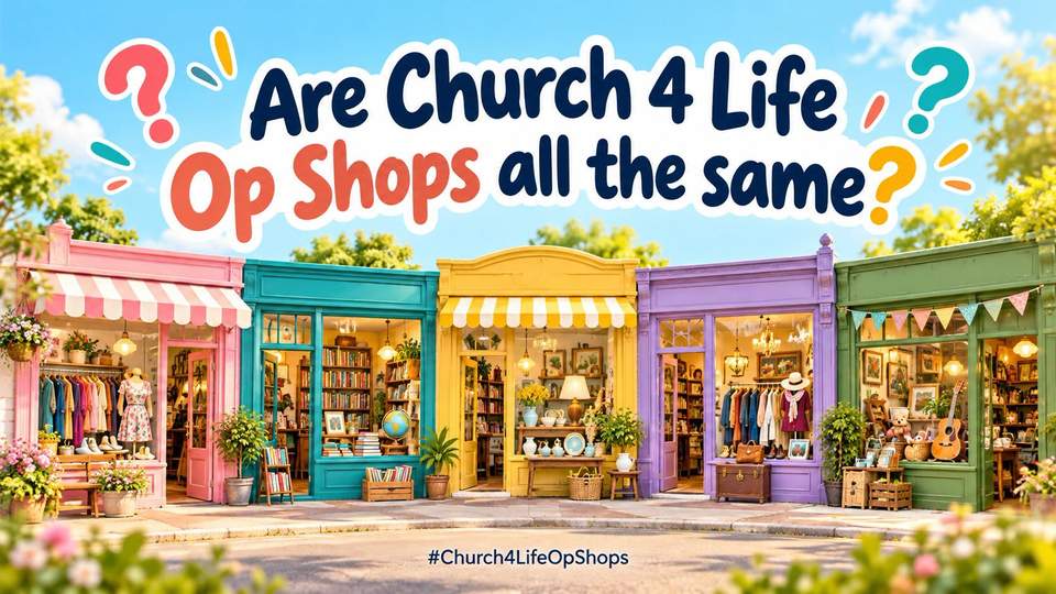 Are Church 4 Life Op Shops all the same? Not at all!
We’ve intentionally given each shop its own layout, specialties and personality. Each one reflects what its local community loves, so there’s always something different to discover.
That’s half the fun of a Church 4 Life Op Shop Crawl: visit all five and see which one feels most like you! Which shop is your favourite?
#Church4LifeOpShops #1000LivesChanged #OpShopCrawl #OpShopFinds #ShopLocal #TreasureHunt