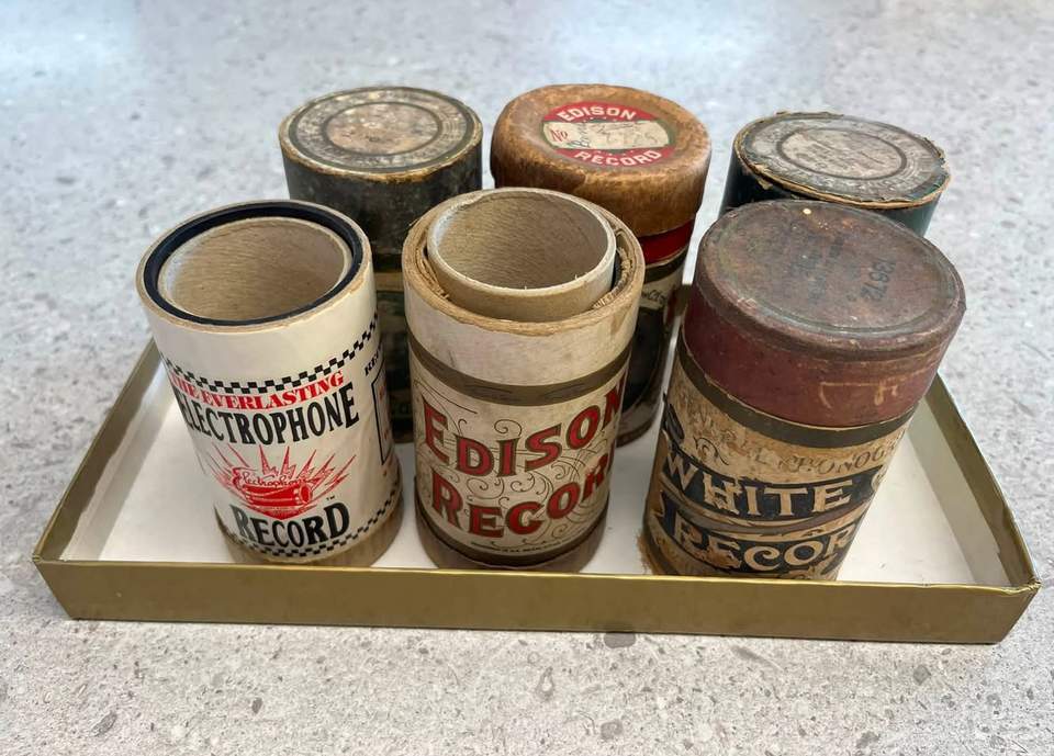 What are they?! Moulded cylinder records.. early 1900 vintage.. $30 for the collection. In the valuables cabinet-ask to see