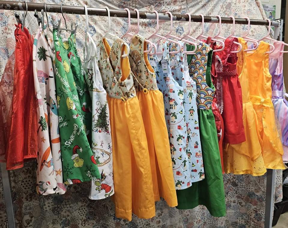 Handmade children’s dresses have just been donated to Mary Potter Hospice Shop Porirua.