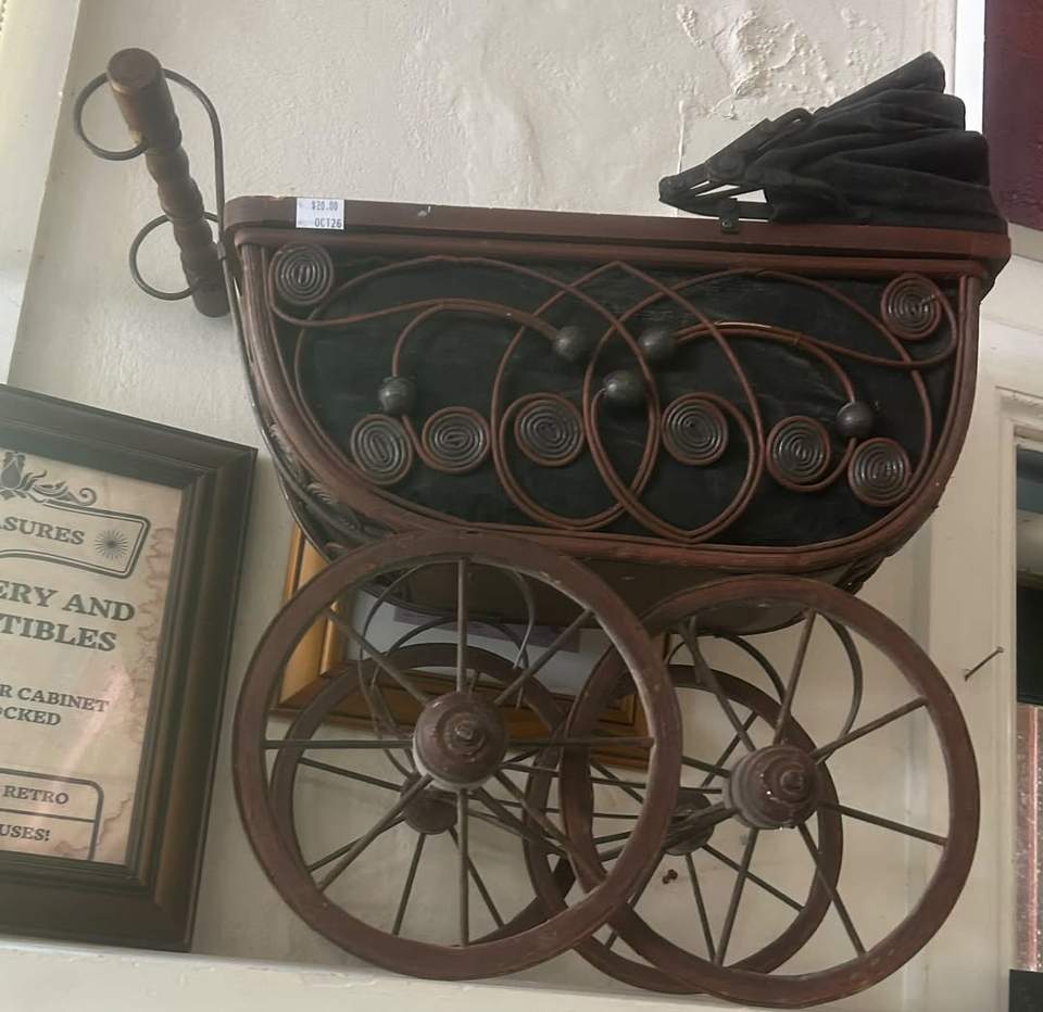 Vintage wicker baby doll pram $20