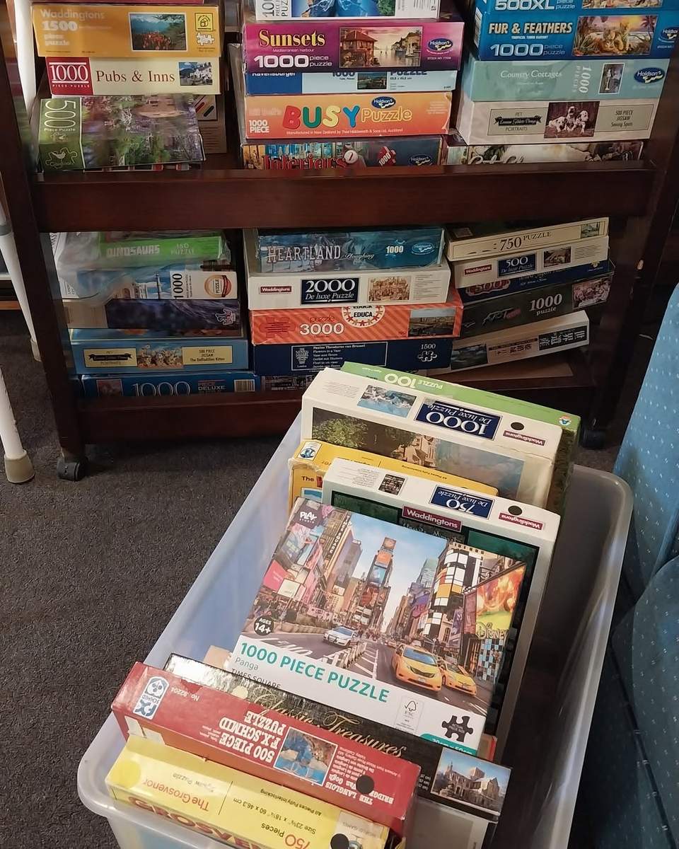 We have had an influx of puzzles recently. Come check out our selection. $2 each. 🧩 Plus a box of older ones (and one with a missing piece) for 50 cents each. I'd love to guarantee that every piece is there for all the puzzles, but I can't. So here's a spare piece for you! 🧩
