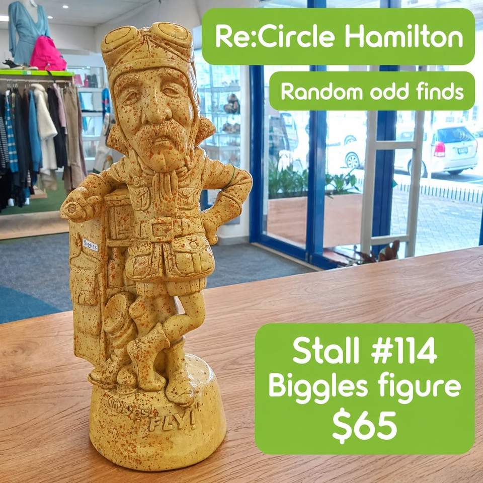 WEIRD, WONDERFUL & ONLY AT RE:CIRCLE HAMILTON
You never quite know what’s waiting in store — and these gloriously random finds are proof:
 Pocket knives — $16 each
 Biggles figure — $65
 Swift stoneware pot — $35
 Antique croquet stick — $30
 Antique hockey stick — $20
All from stall #114, all one-offs, and all ready to disappear the moment the right person spots them. See something that feels made for you? Don’t wait.
 Re:Circle Hamilton
313 Victoria Street, Hamilton CBD
Got unusual treasures gathering dust? Rent a stall, track your sales in real time, and let us do the selling while you get on with life.
#ReCircleHamilton #HamiltonCBD #HamiltonNZ #Oddities #VintageFinds #SecondhandTreasures #ShopCircular