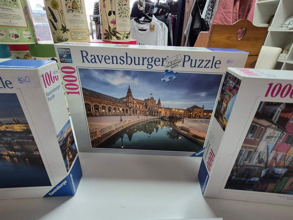 Lots of new jigsaw puzzles in stock, priced between $10 - $25. Frankie 4 sandals, size 37, $50.