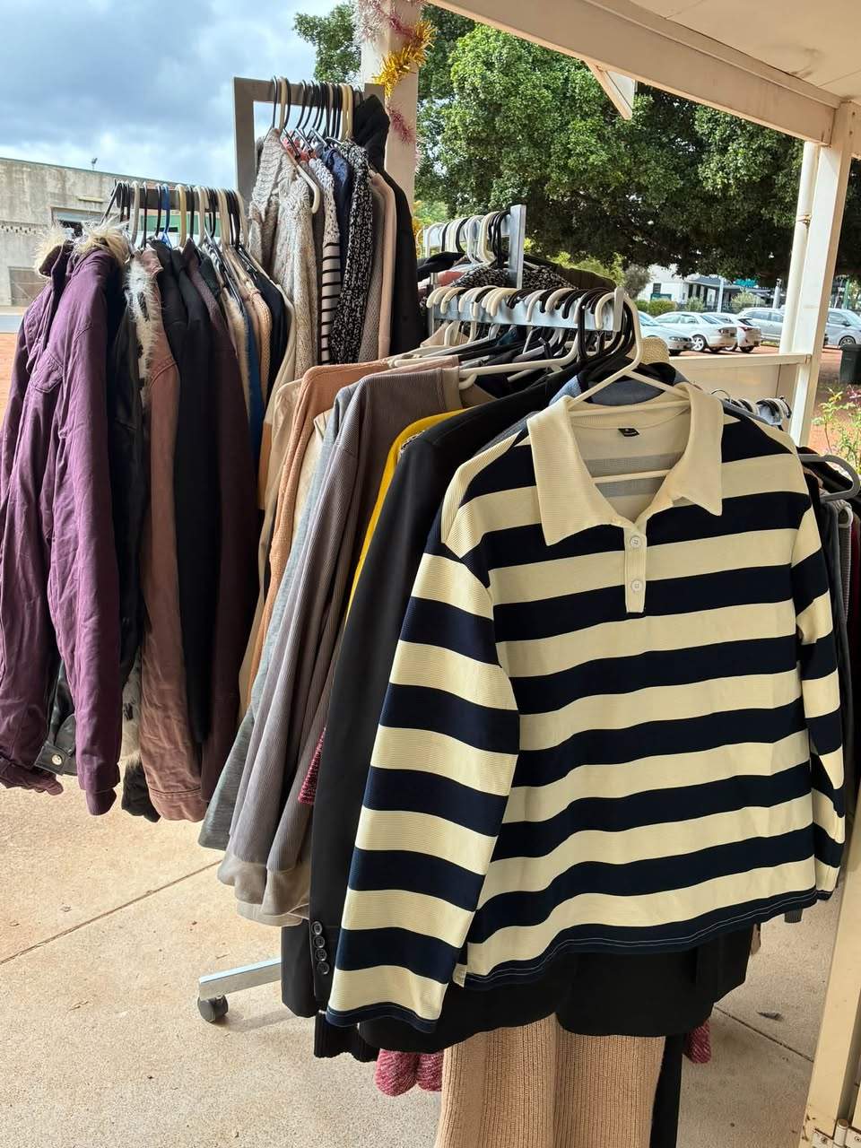 All jumpers and jackets in front of the op-shop $1 all week.
(Please note: they are hanging in front of the main door only).