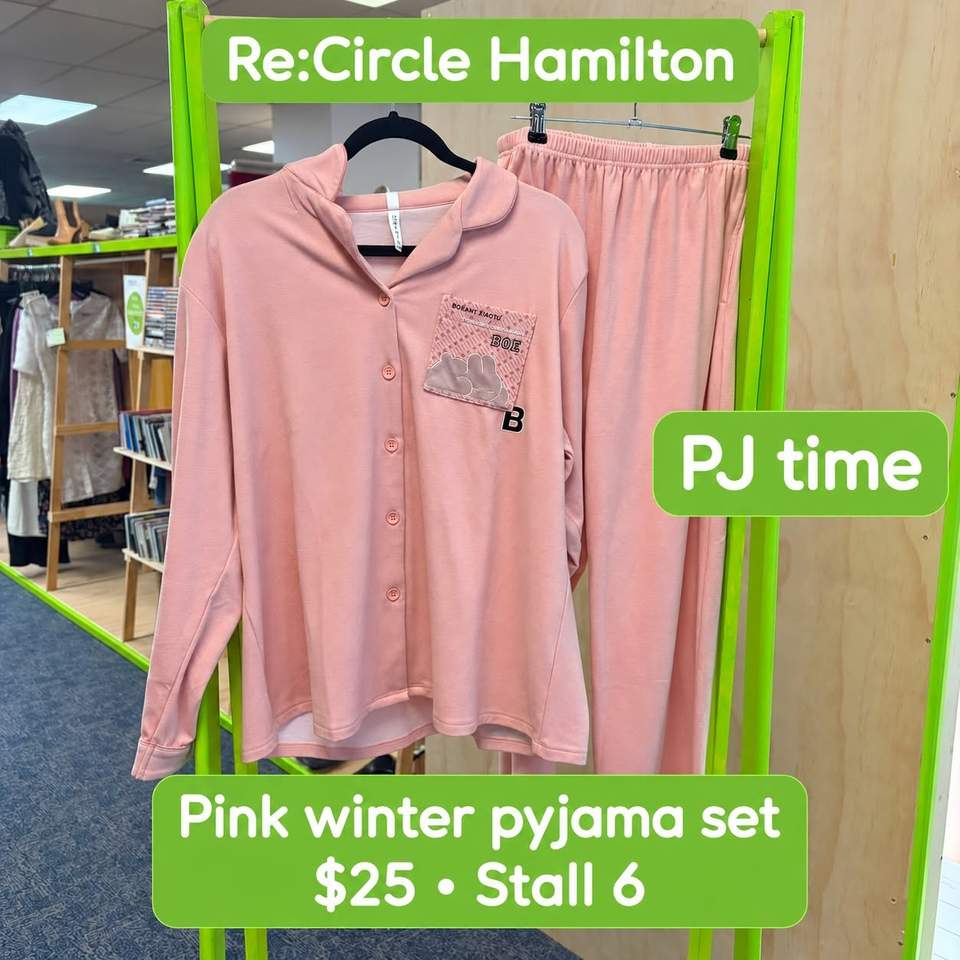 PJ TIME
Hamilton, your cosy-night upgrade has arrived — and these are one-off secondhand finds, so snoozing may mean losing!
 Peter Alexander pink lounge gift set with slippers, size SM — now $40 (was $80), stall 16
 Cotton On Body pink and red PJ top, size S — $10, stall 5
 Bras N Things mint and white striped PJ top, size S — $12, stall 5
 Grey whale loungewear set — $40, stall 6
 Pink winter pyjama set — $25, stall 6
Pop in and find your new favourite wind-down outfit before someone else takes it home.
 Re:Circle Hamilton
313 Victoria Street, Hamilton CBD
Clearing out the wardrobe? Rent a stall, track your sales in real time, and let us do the selling while you get on with life.
#ReCircleHamilton #HamiltonCBD #HamiltonNZ #PJTime #SecondhandStyle #PrelovedFashion #ShopCircular