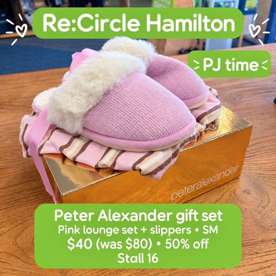 PJ TIME
Hamilton, your cosy-night upgrade has arrived — and these are one-off secondhand finds, so snoozing may mean losing!
 Peter Alexander pink lounge gift set with slippers, size SM — now $40 (was $80), stall 16
 Cotton On Body pink and red PJ top, size S — $10, stall 5
 Bras N Things mint and white striped PJ top, size S — $12, stall 5
 Grey whale loungewear set — $40, stall 6
 Pink winter pyjama set — $25, stall 6
Pop in and find your new favourite wind-down outfit before someone else takes it home.
 Re:Circle Hamilton
313 Victoria Street, Hamilton CBD
Clearing out the wardrobe? Rent a stall, track your sales in real time, and let us do the selling while you get on with life.
#ReCircleHamilton #HamiltonCBD #HamiltonNZ #PJTime #SecondhandStyle #PrelovedFashion #ShopCircular