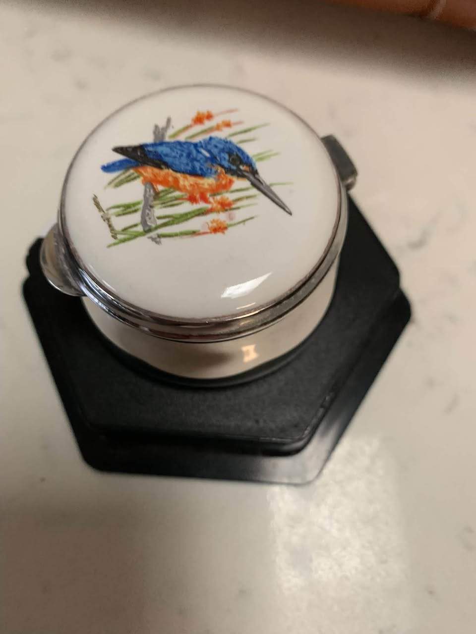 These two vintage items will be available in our shop cabinet on Tuesday afternoon. Kingfisher pipkin pot $25. Souvenir cigarette case and lighter $30.