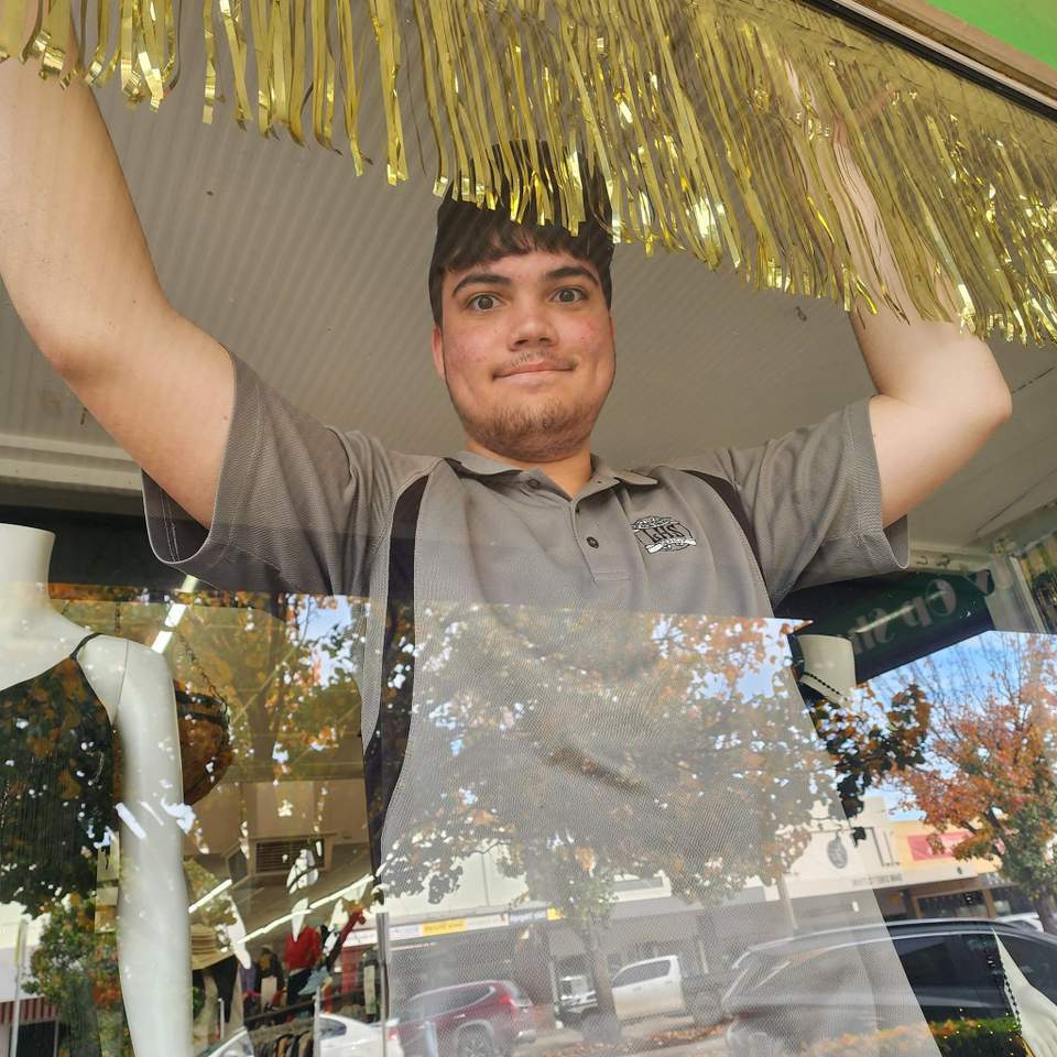 Great mornings hard work doing our Art Dec window Michele Day and Kaelan from Leeton High School Items in store are for sale now, Sadly window display items are NOT for sale #highlights