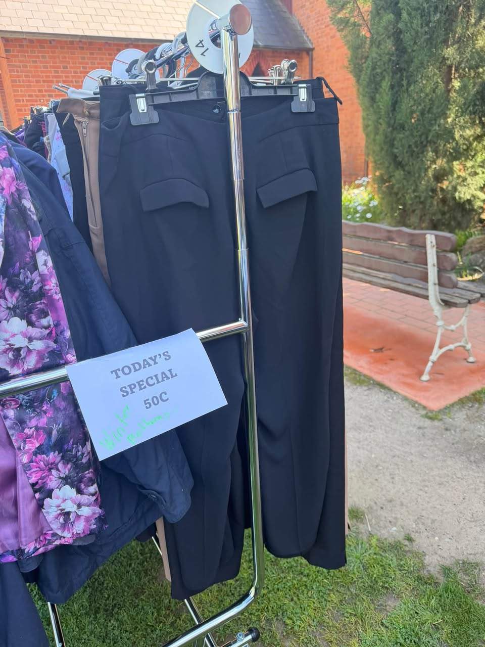 School holidays!
Books and Games out.
Winter special!
All bottoms 50 cents.
Plants!
Perfect weather for gardening.
Entertaining season has arrived.
Here till 2.
69 Arundel Street South, next door to the Anglican Church.