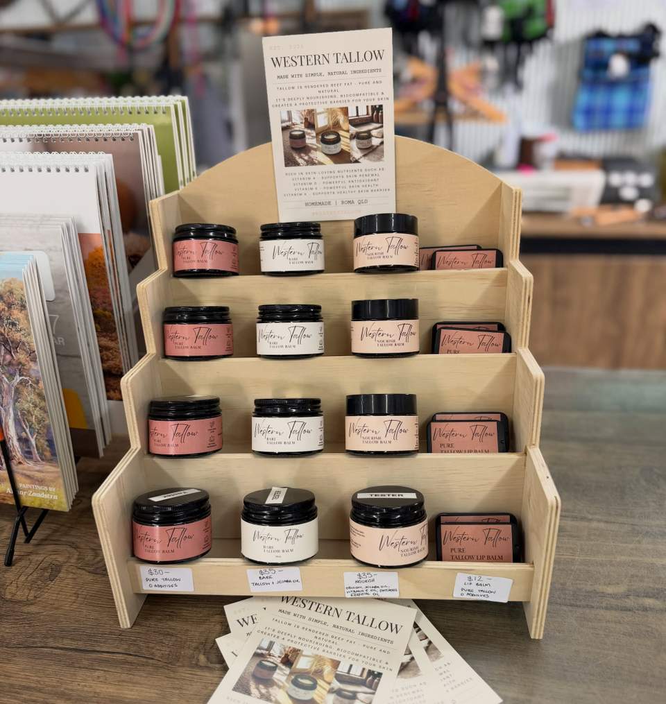 🌿 WELL, LOOK WHAT WE’VE GONE AND GOT OUR HANDS ON… 🌿 We’re now stocking Western Tallow, handmade in Roma, QLD. 🤎 If you’re into keeping your skincare simple, natural and free from a 47-ingredient essay on the label, you might want to check these out 😂 We’ve got: 🤎 PURE - $30 100% grass-fed beef tallow 🤎 BARE - $35 Grass-fed beef tallow + jojoba oil 🤎 NOURISH - $35 Grass-fed beef tallow + jojoba oil, vitamin E oil & patchouli essential oil 🤎 PURE Lip Balm - $12 100% grass-fed beef tallow in a handy little slide tin Small-batch, locally made and no unnecessary fluff. So if your skin is feeling a bit dry, crusty or generally unimpressed with life, come have a squiz. 🤗 📍 The Outback Op Shop Australia 26 Hutton St, Injune