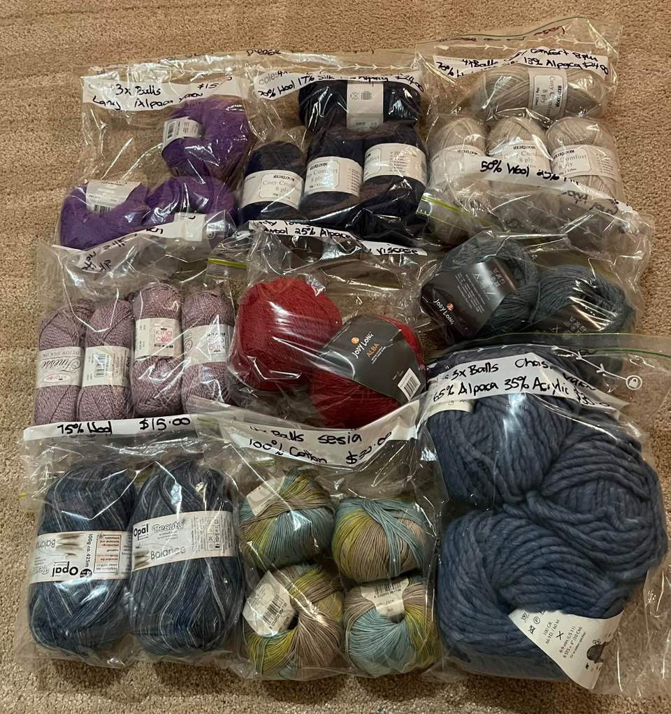 We have some great wool for sale! So if you’re a knitter these are perfect! All are priced and bagged. Bags can not be opened. We have plenty of needles too! Available tomorrow.