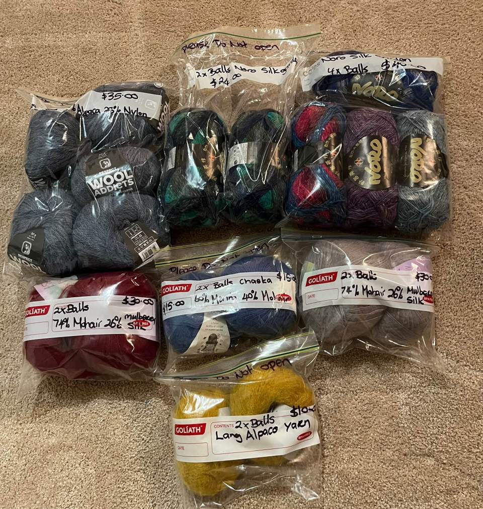 We have some great wool for sale! So if you’re a knitter these are perfect! All are priced and bagged. Bags can not be opened. We have plenty of needles too! Available tomorrow.