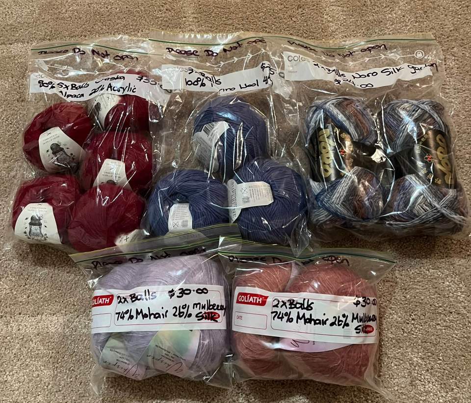 We have some great wool for sale! So if you’re a knitter these are perfect! All are priced and bagged. Bags can not be opened. We have plenty of needles too! Available tomorrow.