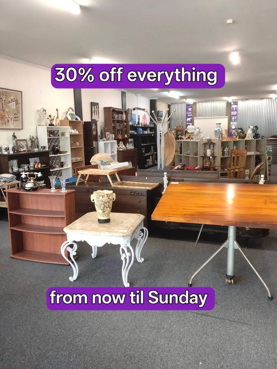 Save money, buy items with character, be sustainable. Save 30%. Experience a shop full of beautiful and interesting things, that is mobility and pushchair friendly.
Open every day, except Monday, 10am-2pm, or by appointment.
2 Breakwater Road, Moturoa Shopping Centre.