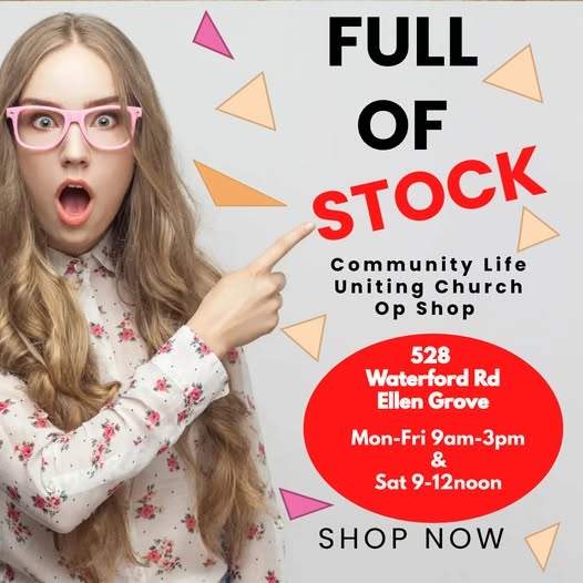 Shop Now !! The Op Shop is fully stocked ~ hot tip - get in now - it all goes quickly - run don't walk 🏃‍♀️ Community Life Uniting Church Op Shop ➡️ Open ➡️ Mon-Fri 9am-3pm & Sat 9am-12noon 528 Waterford Rd, Ellen Grove (Forest Lake) #affordablefashion #opshopping #SpreadTheWord