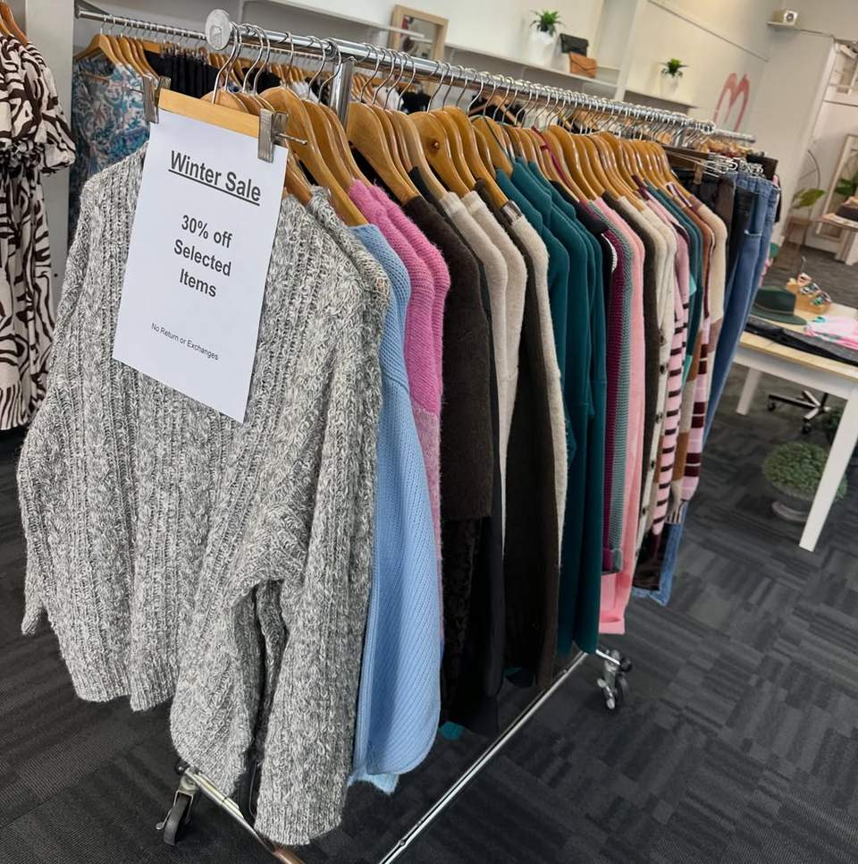 Selected knitwear was 30% off in store and online at Evolution on Gladstone.