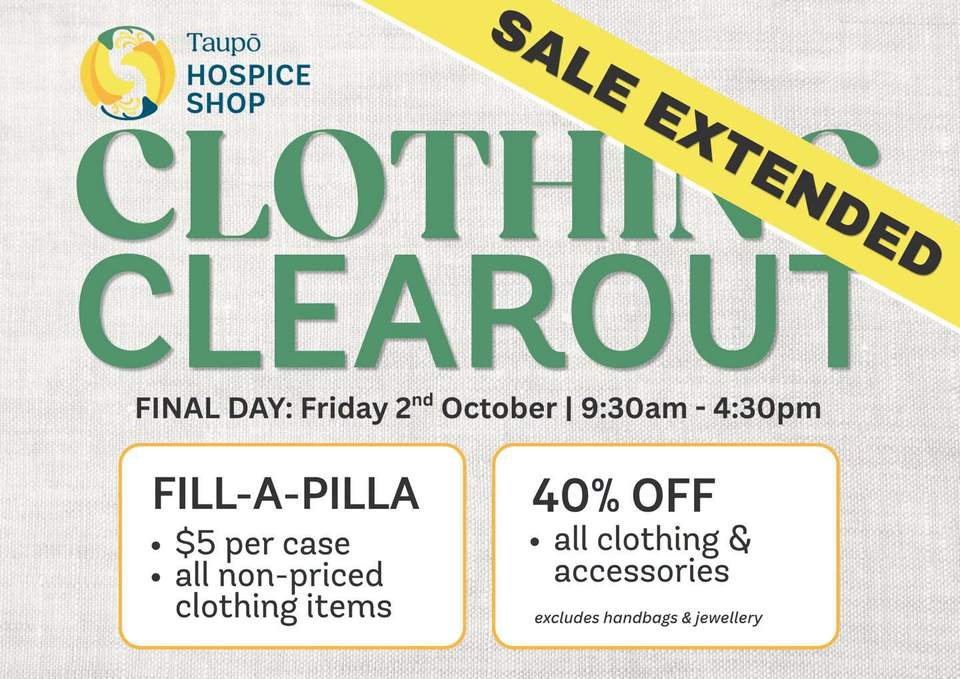 Our Clothing Clearance has been EXTENDED!
Thank you to everyone that came in today, it was awesome to see so many pillowcases being filled! We’ve decided to keep the specials running for one final day tomorrow (Friday 2nd October).
Specials remain the same as today;
- 40% off all clothing & accessories (excludes handbags & jewellery)
- Fill-a-pilla, $5 per case on all non-priced clothing items