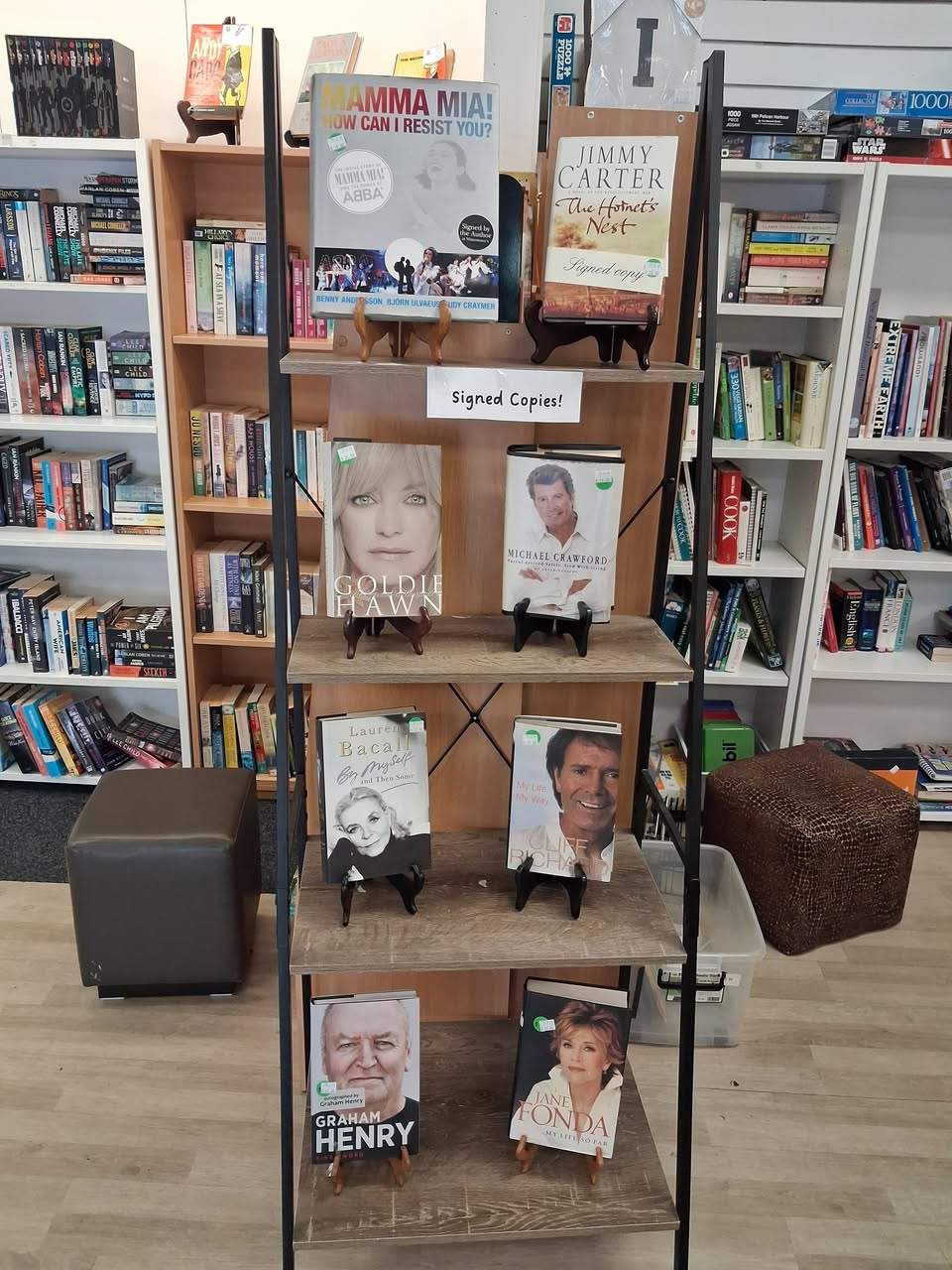 We have an amazing collection of celebrity books - all signed!  From Kiwi Icons Peter Snell and Peter Blake to Jimmy Carter & Goldie Hawn!
Come on down and grab a copy of your hero!