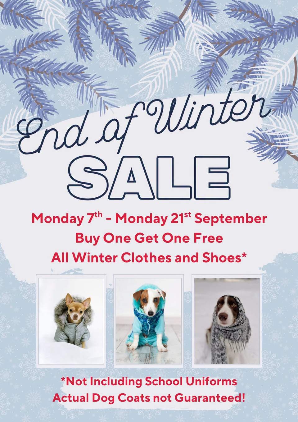 Would you believe it's Spring? Probably not from the weather outside today, but we're still having our end of winter sale. Starting tomorrow until the 21st. Come grab a bargain, we're open tomorrow 10.30am-2pm