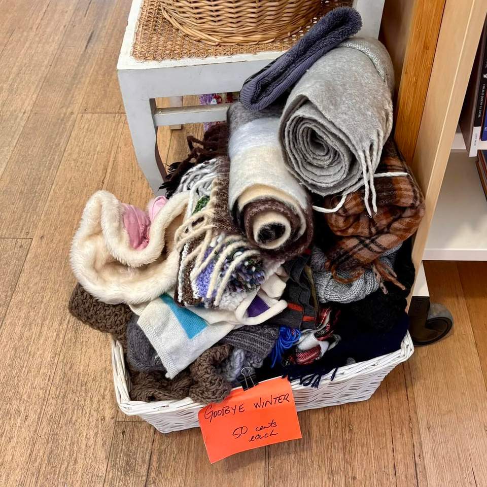 Yes, winter has gone, so these scarves and beanies need to go too! At bargain prices, why not stock up for next winter, we ask? Call in to have a rummage through them and while you’re at it, browse through the shop - who knows what treasure awaits you!
We’re at 33 Mechanics Road Red Hill and open Tues, Weds, Fri and Sat from 10 am to 1 pm.
Proudly supporting Peninsula Home Hospice and other local nonprofits.
