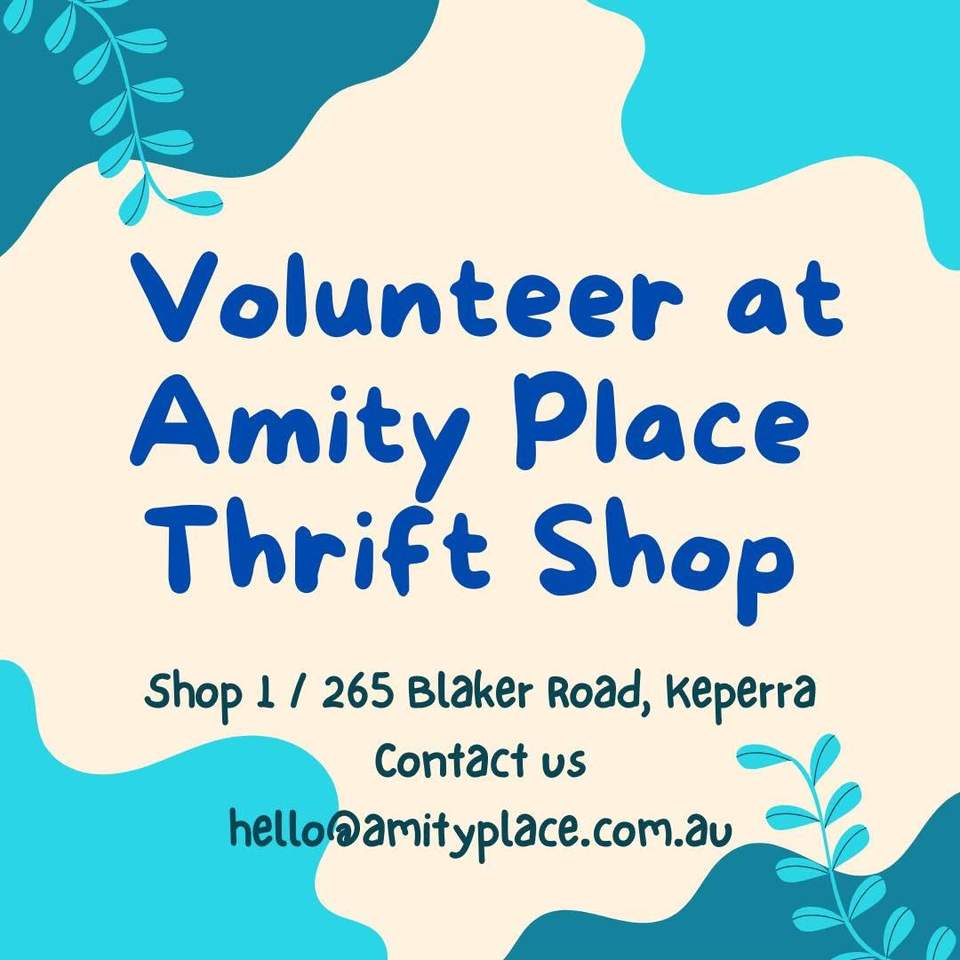 Would you like to volunteer in a fun, friendly and creative thrift shop and community hub, that supports something meaningful?
Amity Place Thrift Shop is looking for passionate, kind, caring and community-minded people to support the running of the shop and the community hub.
No experience needed. We will show you how it rolls.
All people and abilities welcome.
If you have some retail skills, that's a bonus.
There are various volunteering roles to choose from, depending on your abilities, skills and interests.
The thrift shop is open Monday to Saturday and the funds raised from the shop sales go toward Amity Place - a local not-for-profit who supports people and families impacted by domestic and family violence.
Contact Sonja for more information and to inquire about volunteering: hello@amityplace.com.au