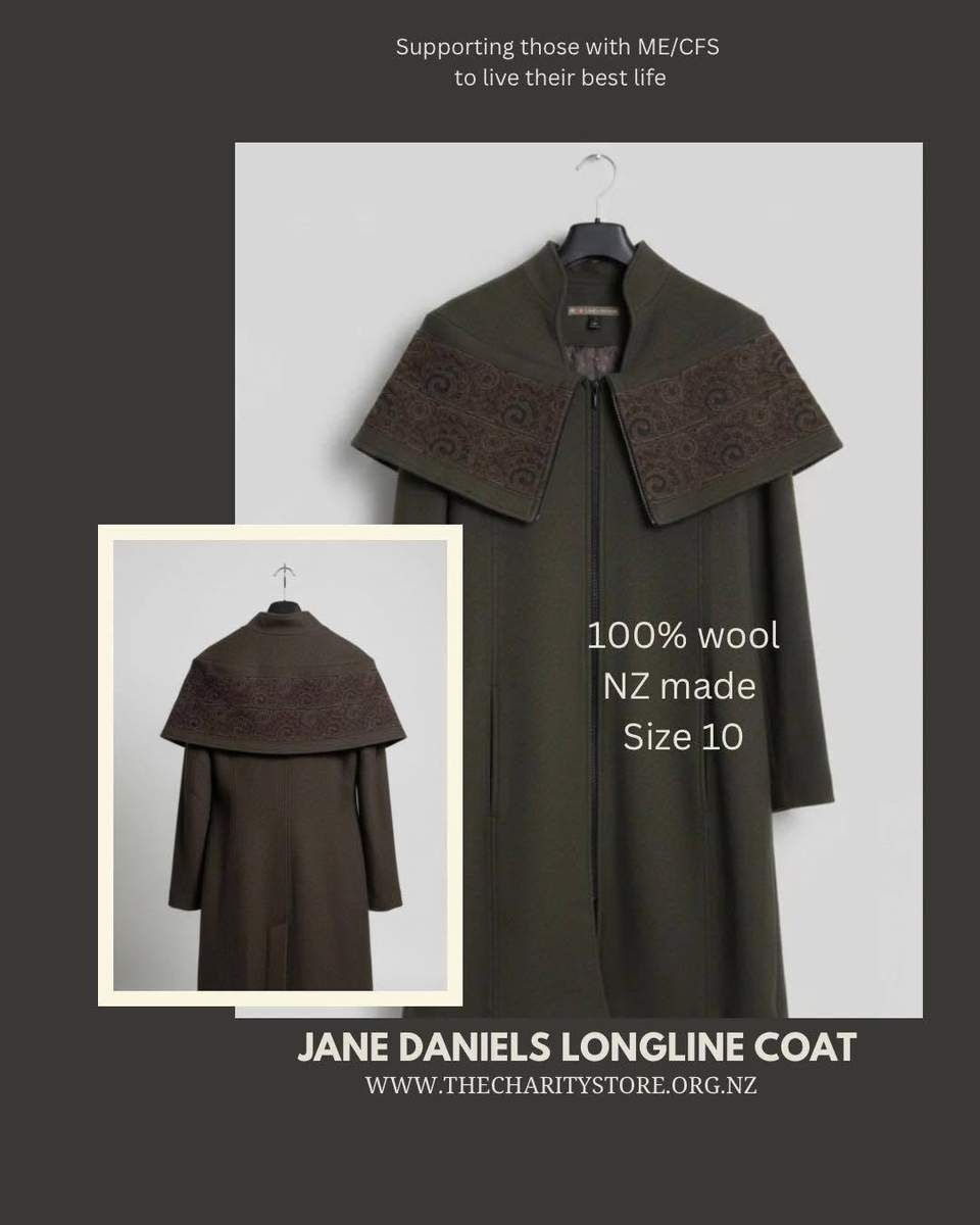 A New Zealand-made Jane Daniels women’s longline coat in 100% wool is available at The Charity Boutique.