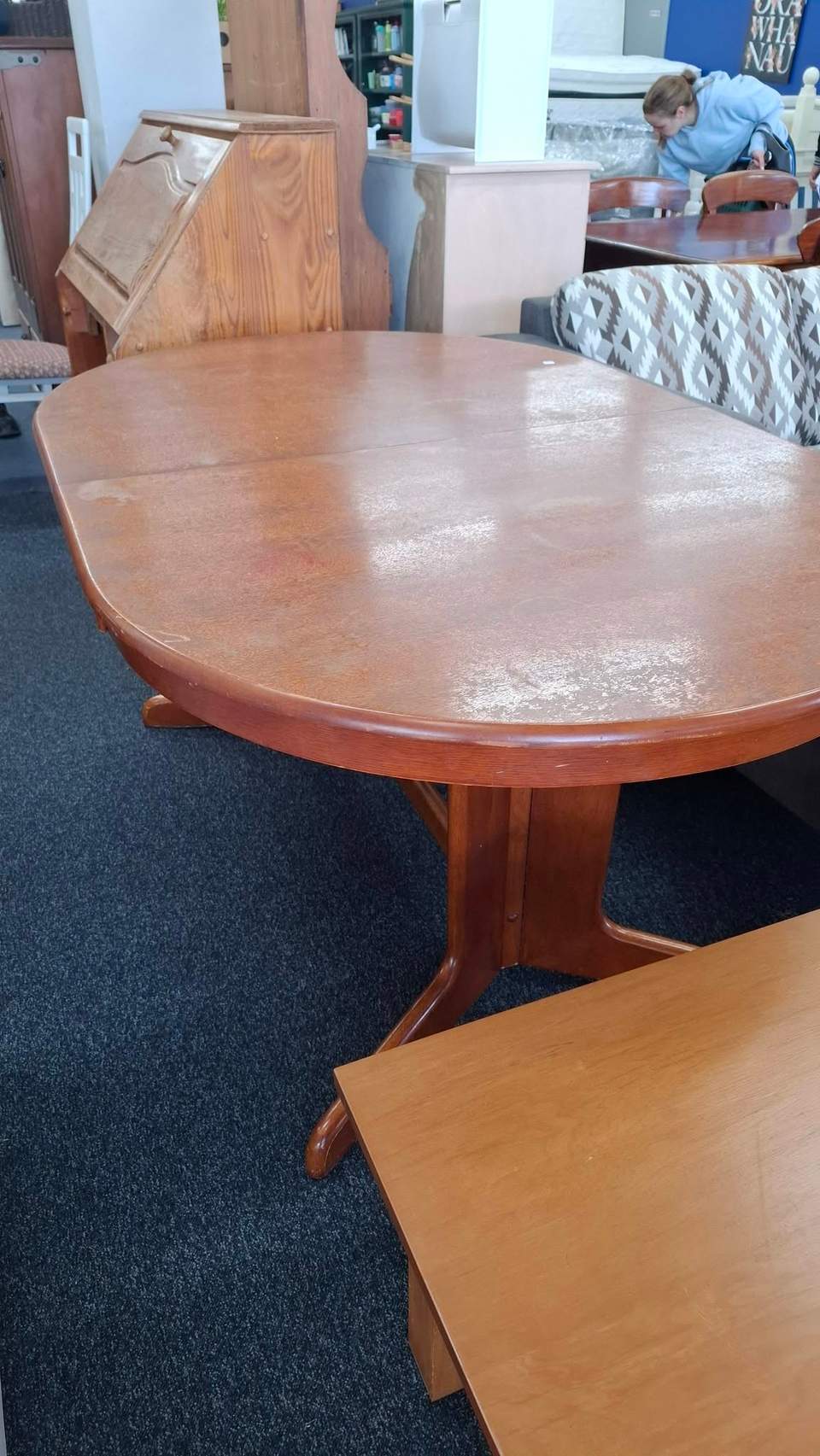 Fresh clothing and furniture are in store, including a new king Milford bed for $650 with local delivery, Ecosa mattresses at $250 single and $300 king, and a dining table with six chairs for $280.