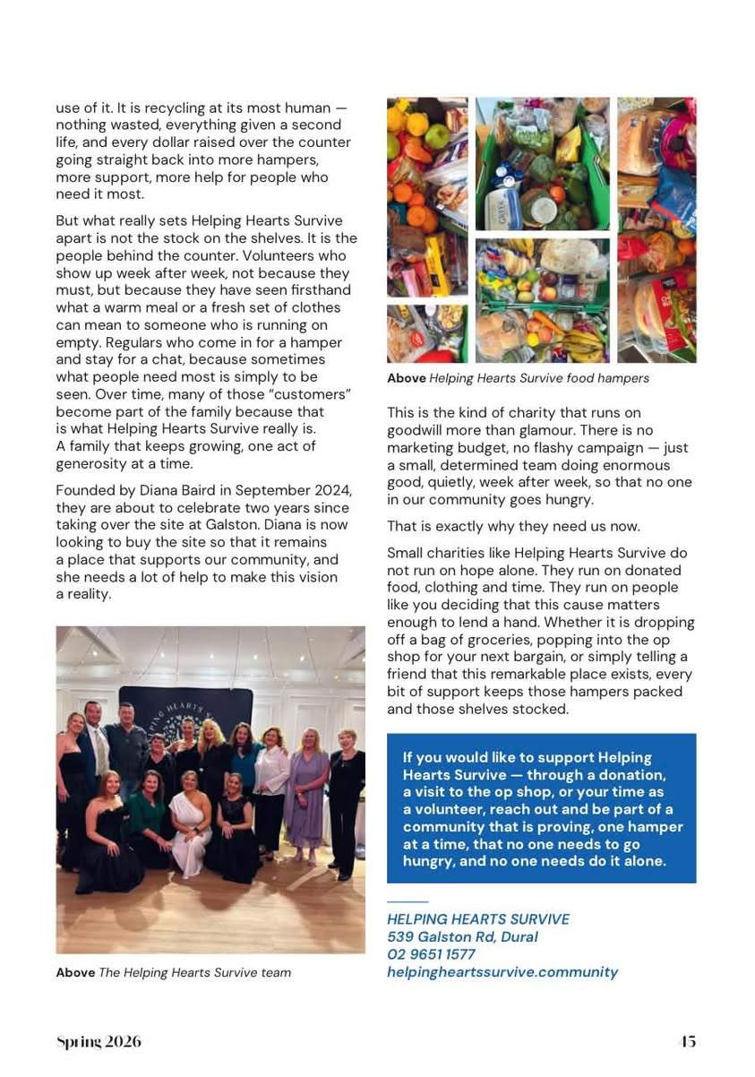 We’re thrilled to be featured in the Spring edition of Hornsby Magazine!
Find out what makes Helping Hearts Survive such a special charity. Thank you to Hornsby Magazine for sharing our story!
Read it online now or grab a copy x