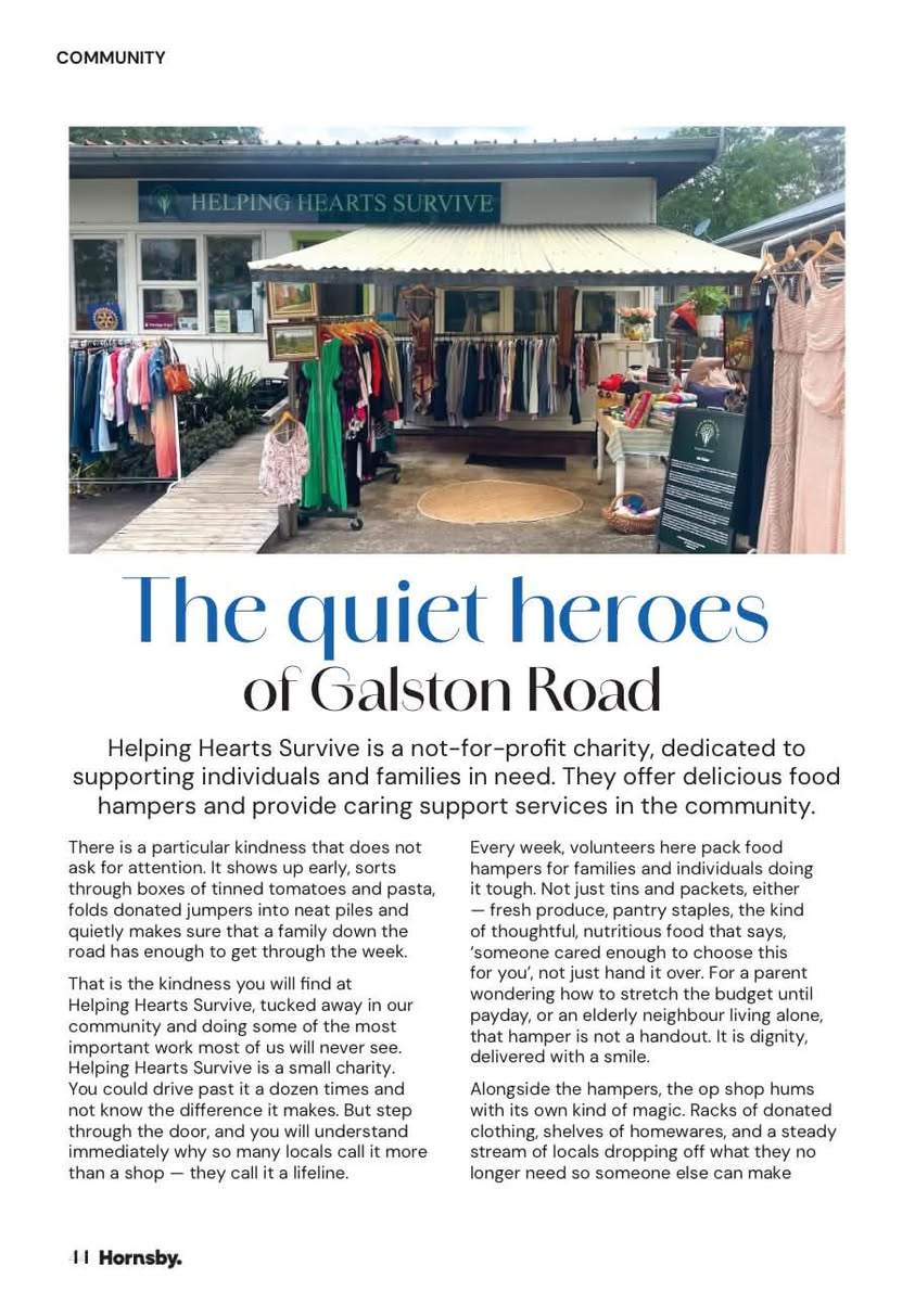 We’re thrilled to be featured in the Spring edition of Hornsby Magazine!
Find out what makes Helping Hearts Survive such a special charity. Thank you to Hornsby Magazine for sharing our story!
Read it online now or grab a copy x