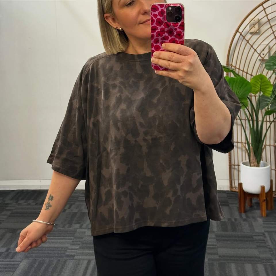 A limited-size oversized leopard tee had newly arrived at Evolution on Gladstone.