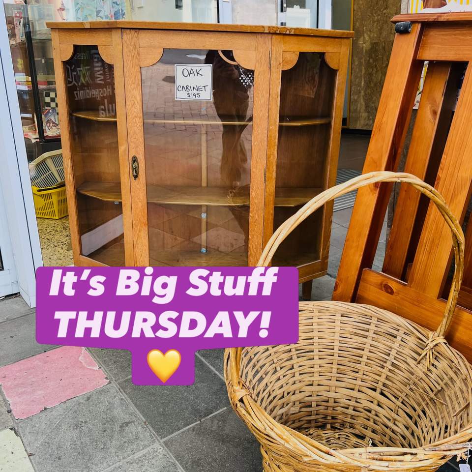 Big Stuff Thursday at OpShopSocial includes a retro picnic table, new boxing bag, card table, gaming items and wooden bedheads.