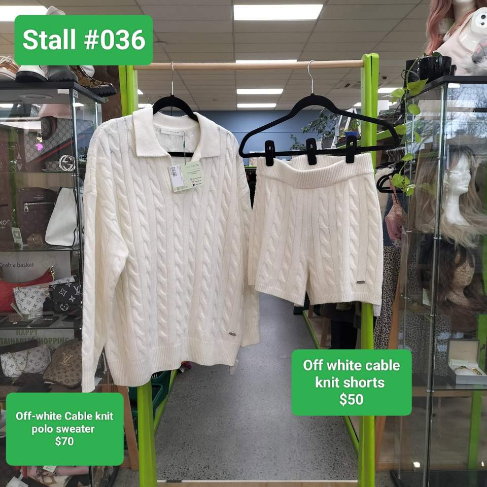 Re:Circle Onehunga stall #036 has a Lululemon backpack, linen pants, a cable-knit polo and matching shorts, with the stall 40% off.