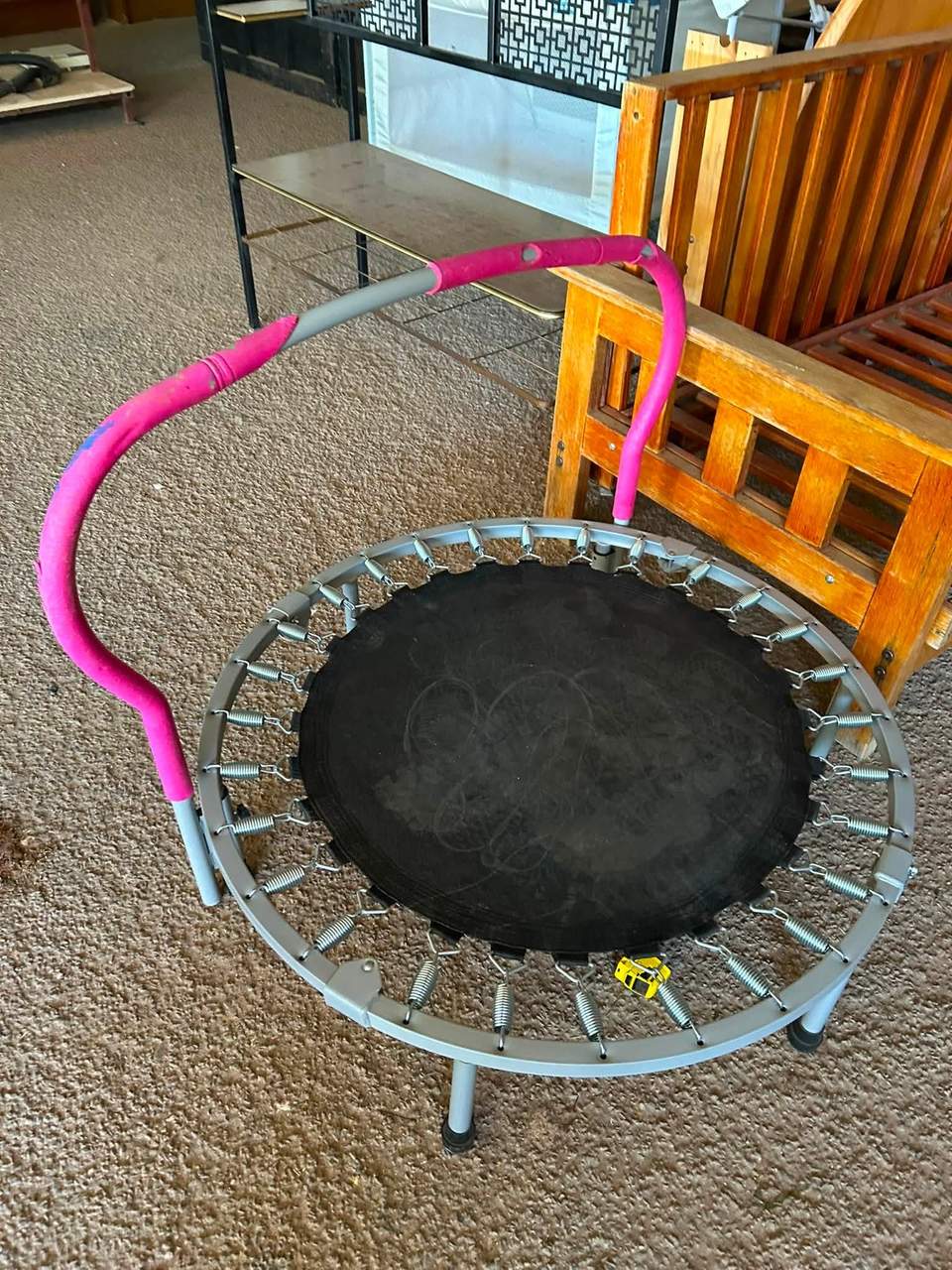 Current Tip Shop stock includes a bench, cot, trampoline and other goods. Hours shown are weekdays 8:30am–4pm and Saturday 9am–1pm.