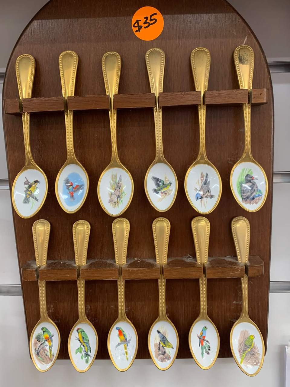 These are beautiful bird teaspoons from WWF. Booklet on back of display. Available behind the counter. $35.